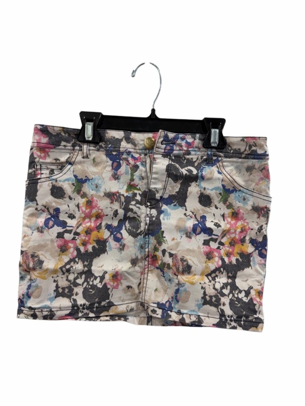 Amisu Floral Mini Skirt in White, Black, Pink, Blue and Yellow